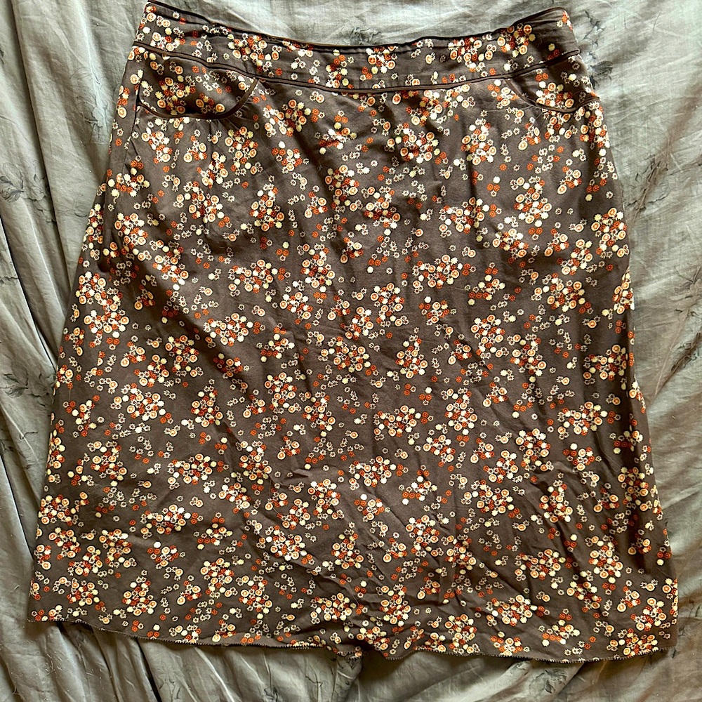 Kenneth Cole vintage brown floral A-line skirt 🪺